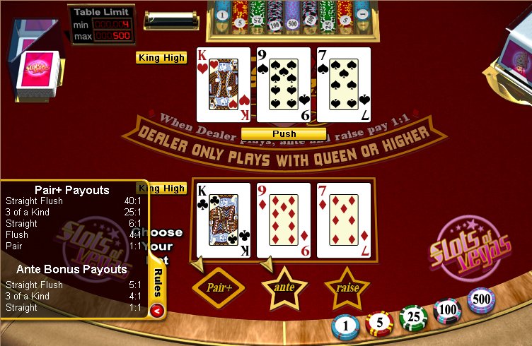 Tri-Card Poker - $10 No Deposit Casino Bonus